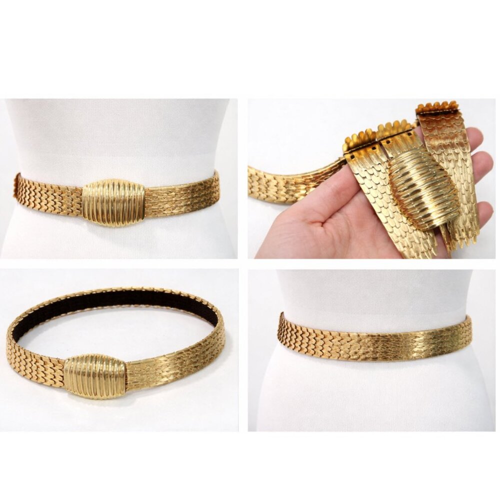 Gold Textured Stretch Elastic Belt Wide Glam Statement Cinch Waist Gold CHIC
